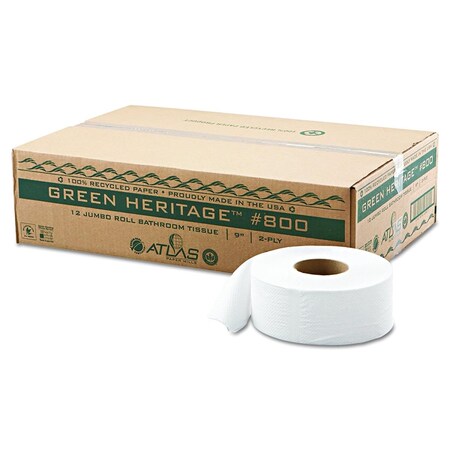 Atlas Paper 9 In. White 2 Ply Green Heritage Economy Junior Roll Bathroom Tissue 800, 12Pk 800  (PEC)